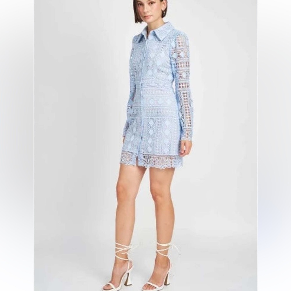 En Saison Light Blue Crochet Lace Mini Dress